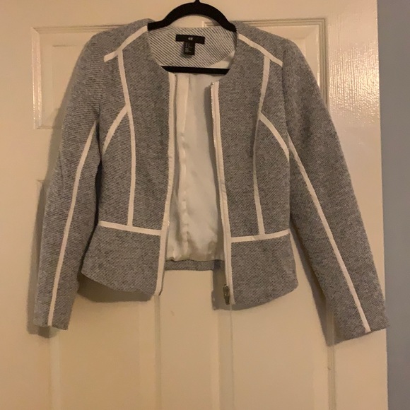 H&M Tweed Blazer with White Faux Leather Trim